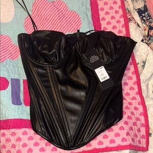 FASHION NOVA NWT Black Faux Leather Corset Top